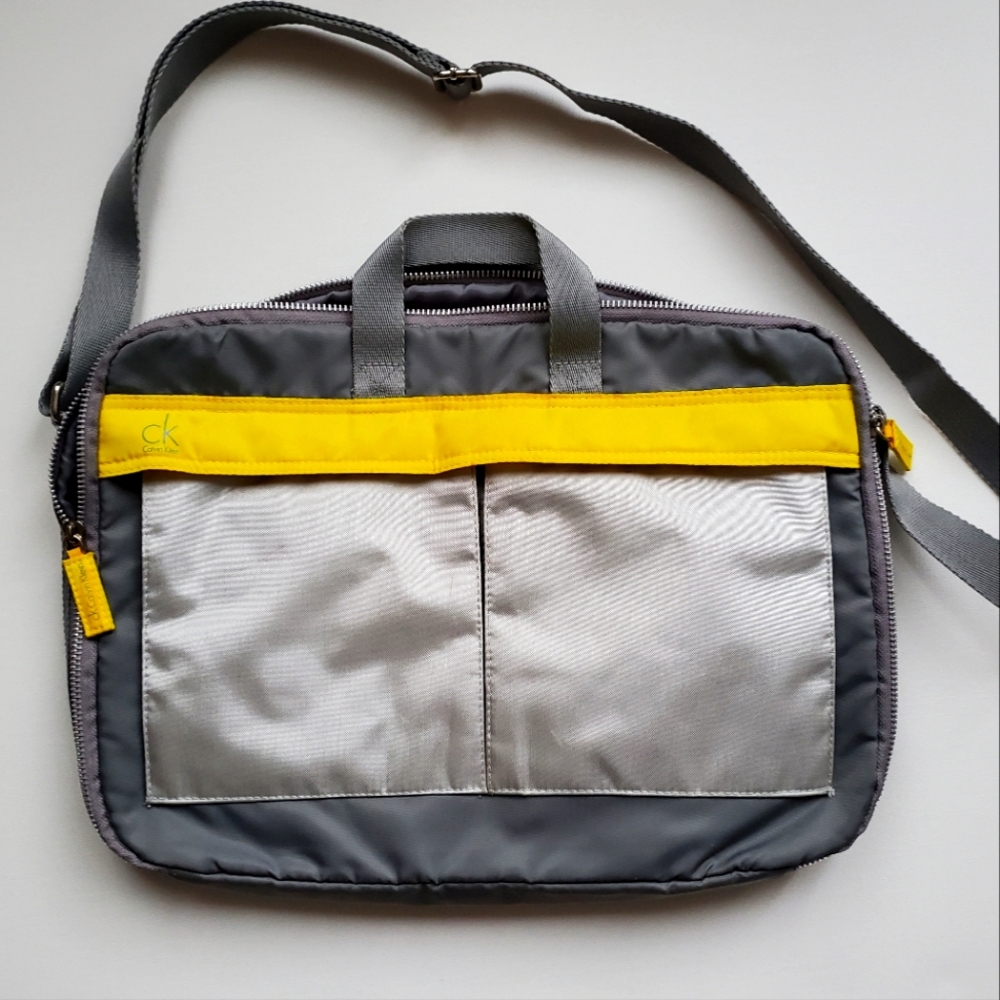 VINTAGE CALVIN KLEIN LIGHT GREY AND YELLOW RETRO UNISEX LAPTOP/ TABLET CASE